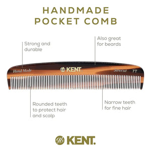 Kent Peine 7T Hecho A Mano Para Cabello Unisex. Color Carey