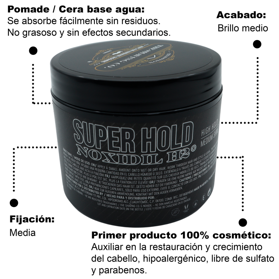 The Shaving Co. Super Hold Pomade con Noxidil. Pomada de Cabello Super Hold Noxidil - H2 4 oz / 113 gr