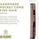 Peine De Bolsillo Kent SLIM JIM Hecho A Mano Dientes Finos
